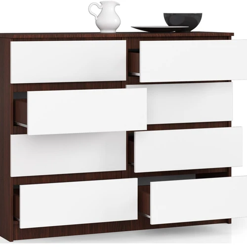 Moderni komoda baltų fasadų ir wenge spalvos