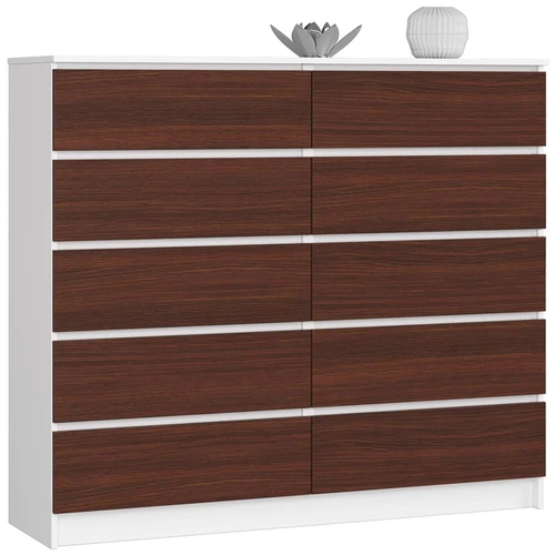 Komoda NORE K140, baltos/tamsiai rudos spalvos