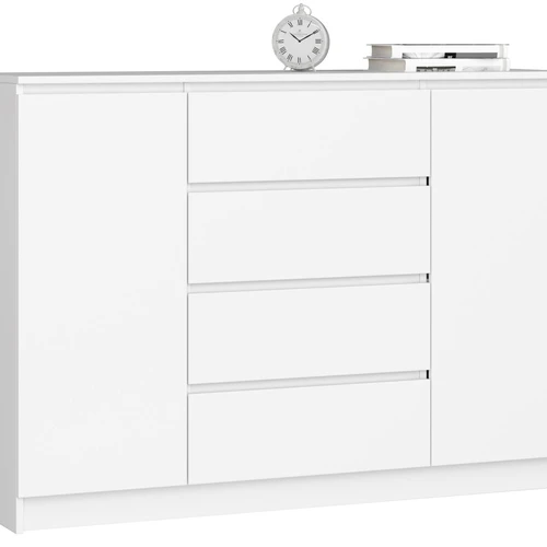 Komoda NORE K140 su 4-iais stalčiais, baltos spalvos
