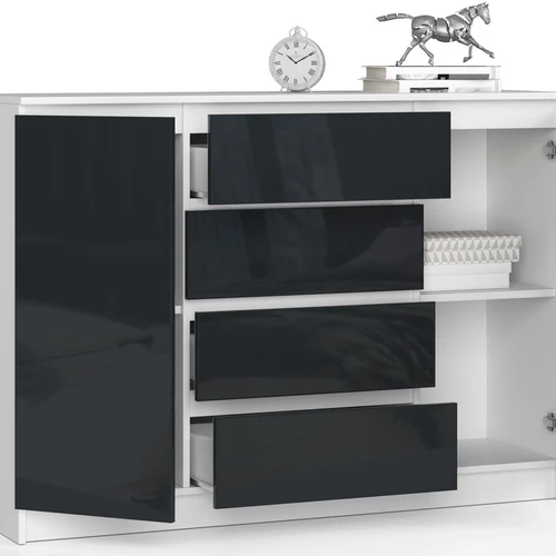 Baltos ir grafito spalvos komoda su akrilo danga