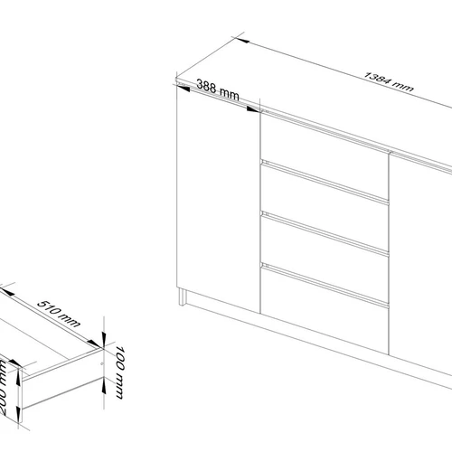 Šiuolaikiška komoda su blizgiu AKRYL dekoru