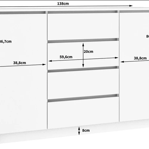 Moderni komoda K4 su 4 stalčiais ir 2 lentynomis
