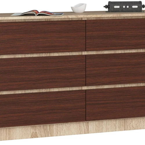 Komoda NORE K140 su 6-iais stalčiais, ąžuolo/tamsiai rudos spalvos