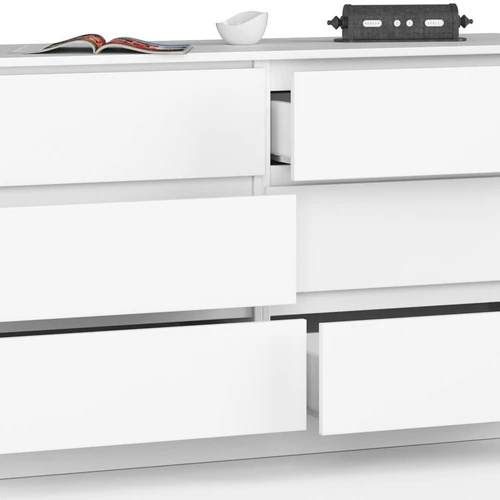 Baltas 6 stalčių baldas su ABS apvadu