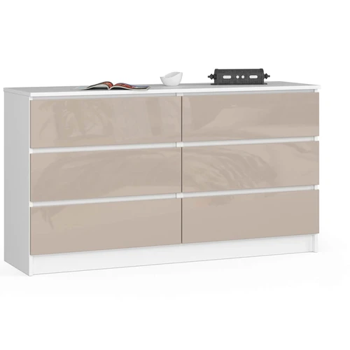 Komoda NORE K140 su 6-iais stalčiais, baltos/kreminės spalvos