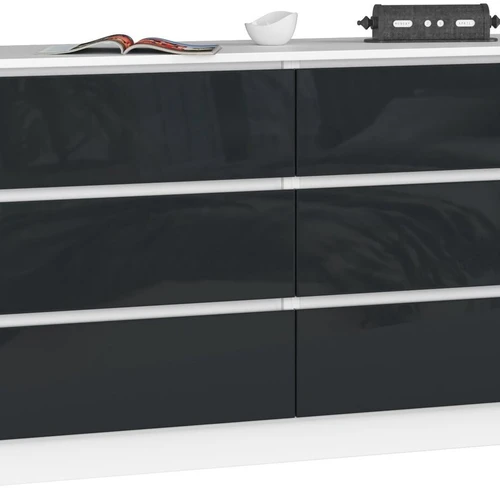 Komoda NORE K140 su 6-iais stalčiais, baltos/tamsiai pilkos spalvos