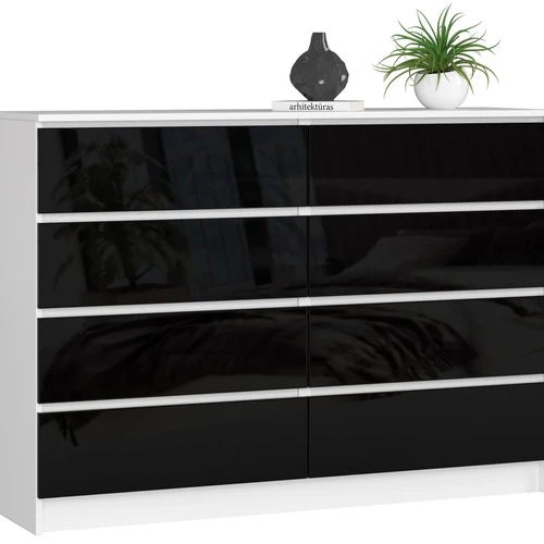 Komoda NORE K140 su 8-iais stalčiais , blizgios juodos spalvos