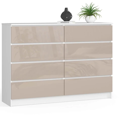 Komoda NORE K140 su 8-iais stalčiais, baltos/kreminės spalvos