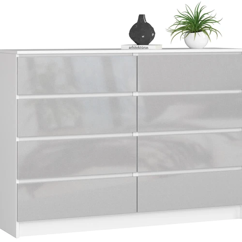Komoda NORE K140 su 8-iais stalčiais, baltos/šviesiai pilkos spalvos