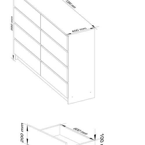 Komoda K140 su 8 stalčiais ir mechaniniu atsparumu