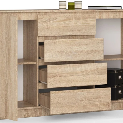 Sonoma ąžuolo spalvos komoda su 4 stalčiais ir 2 spintelėmis