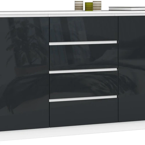 Komoda NORE K160 su 4-iais stalčiais, baltos/pilkos spalvos