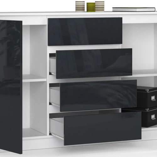 Komoda su AKRYL priekiniais skydais ir metaliniais ritinėliais