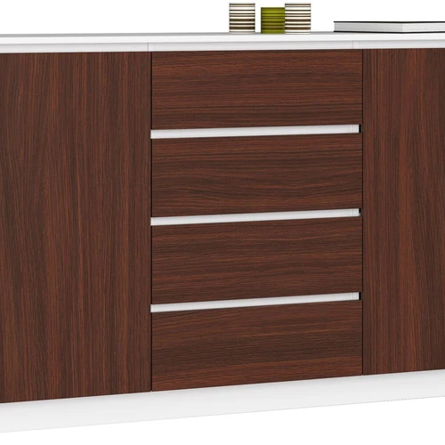 Komoda NORE K160 su 4-iais stalčiais, baltos/tamsiai rudos spalvos