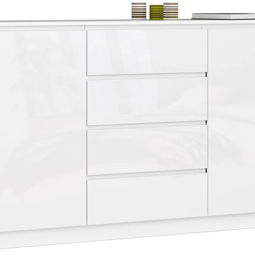 Komoda NORE K160 su 4-iais stalčiais, blizgios baltos spalvos