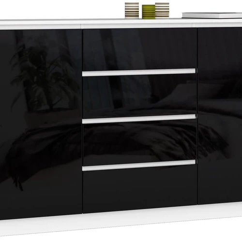 Komoda NORE K160 su 4-iais stalčiais, blizgios juodos spalvos