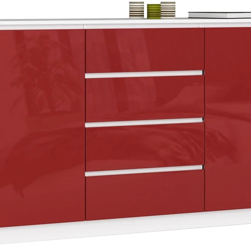 Komoda NORE K160 su 4-iais stalčiais, raudonos/baltos spalvos