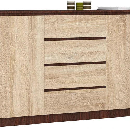 Komoda NORE K160 su 4-iais stalčiais, tamsiai rudos/ąžuolo spalvos