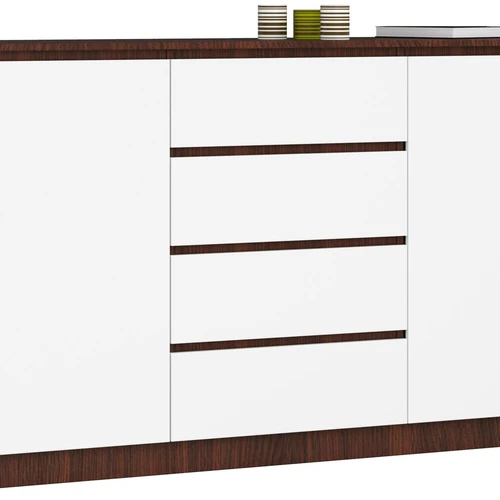 Komoda NORE K160 su 4-iais stalčiais, tamsiai rudos/baltos spalvos