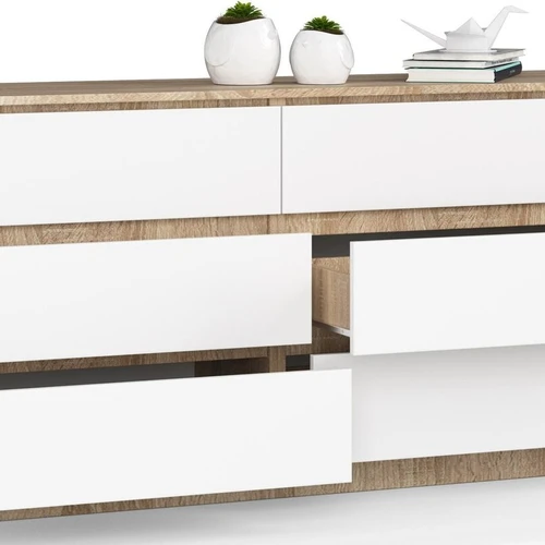 Moderni komoda su ABS briaunomis, 160 cm, 6 stalčiai