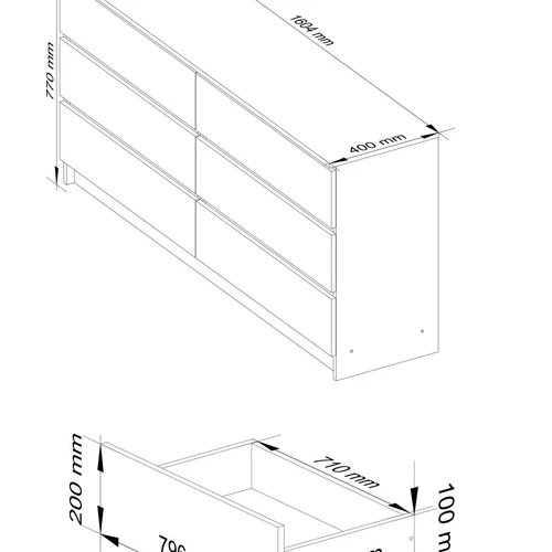 Tvirtas ir patvarus balta komoda su ABS apvadu