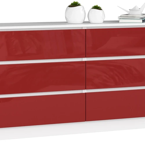 Komoda NORE K160 su 6-iais stalčiais, blizgios baltos/raudonos spalvos