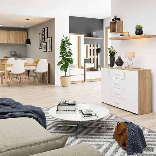 Elegantiška komoda su matine struktūra ir ąžuolo elementais