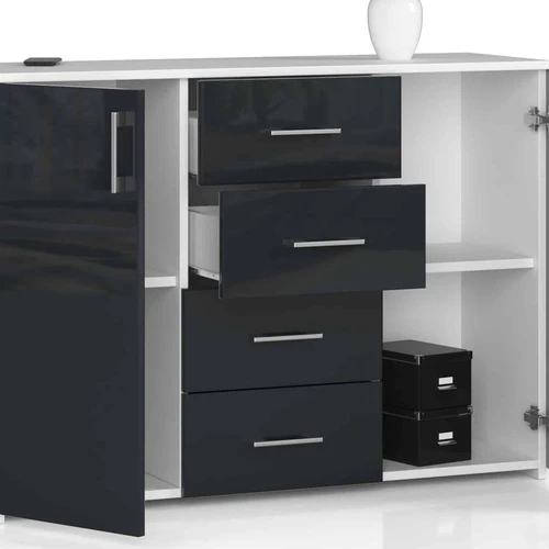 Erdvi komoda su 4 stalčiais ir lentynomis