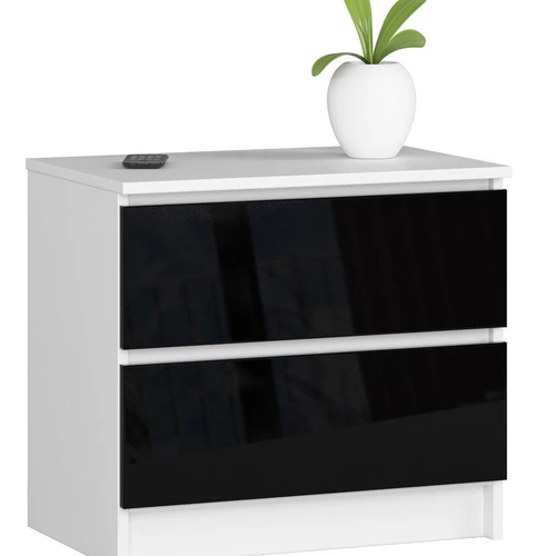 Komoda NORE K60 su 2-iems stalčiais, baltos/juodos spalvos