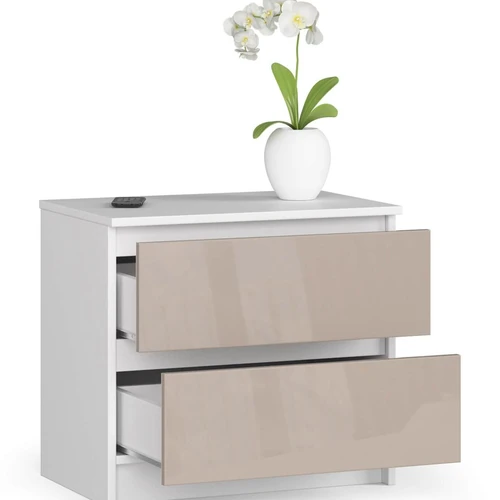 Atspari balta komoda su akriliniais stalčiais