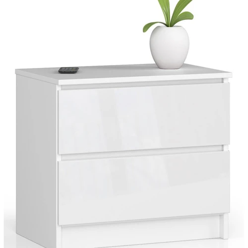 Komoda NORE K60 su 2-iems stalčiais, blizgios baltos spalvos