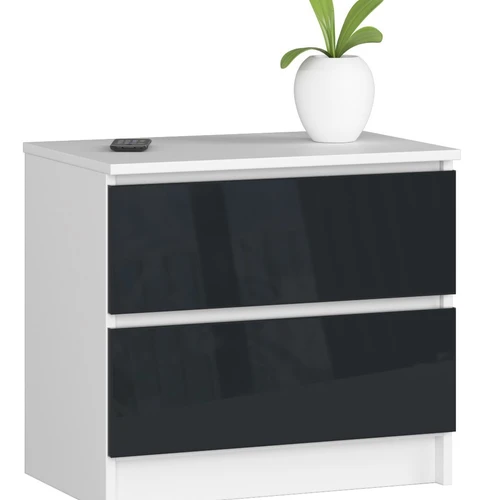 Komoda NORE K60 su 2-iems stalčiais, blizgios baltos/pilkos spalvos