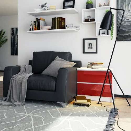 Moderni komoda su akriliniais MDF fasadais ir patogiais stalčiais