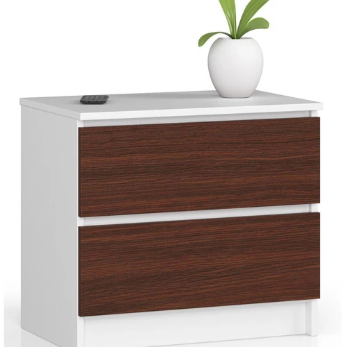Komoda NORE K60 su 2-iems stalčiais, tamsiai rudos/baltos spalvos