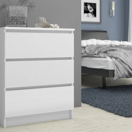 Praktiška baltos spalvos komoda su ABS apvadu