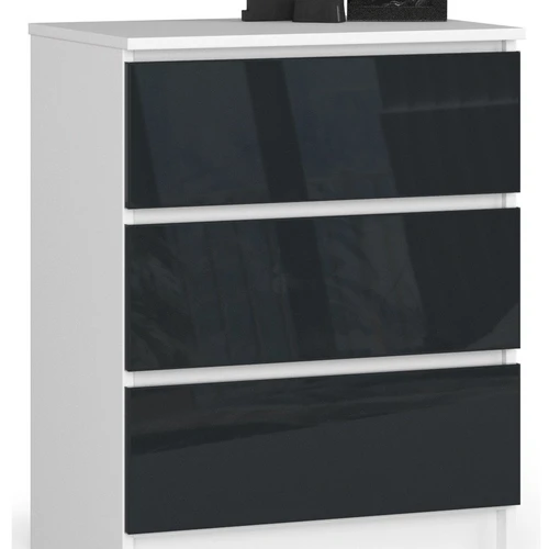 Komoda NORE K60 su 3-imis stalčiais, baltos/tamsiai pilkos spalvos