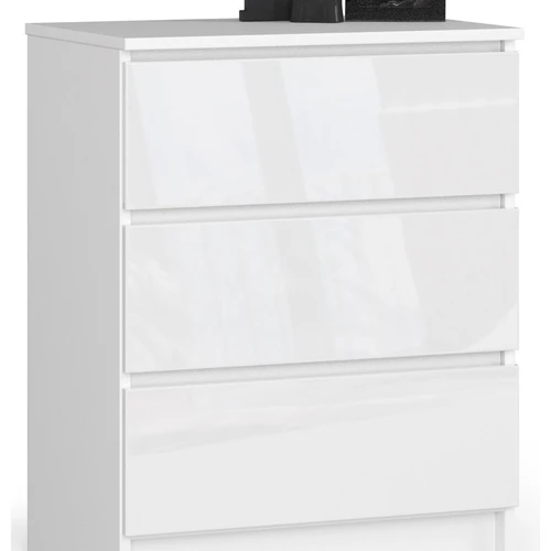 Komoda NORE K60 su 3-imis stalčiais, blizgios baltos spalvos