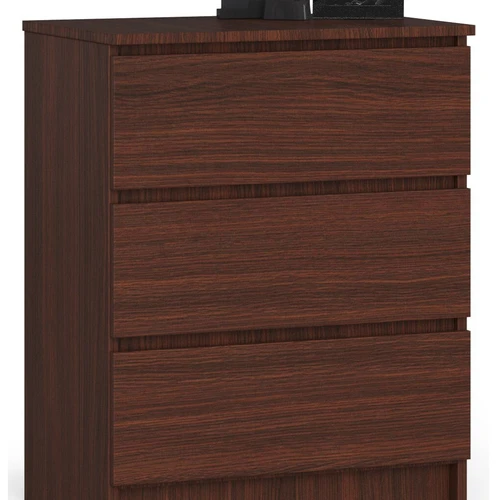 Komoda NORE K60 su 3-imis stalčiais, tamsiai rudos spalvos