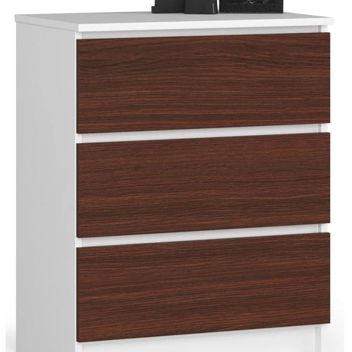 Komoda NORE K60 su 3-imis stalčiais, tamsiai rudos/baltos spalvos