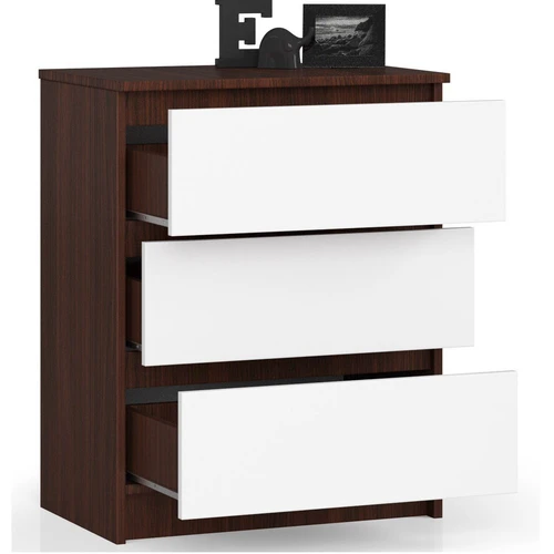 Praktiška trijų stalčių komoda baltame atspalvyje