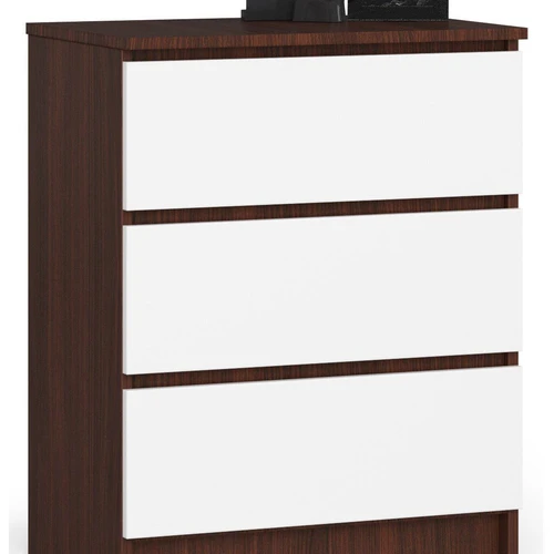 Komoda NORE K60 su 3-imis stalčiais, tamsiai rudos/baltos spalvos