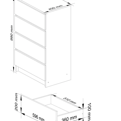 Komoda su metaliniais ritinėliais ir 24 mėn. garantija
