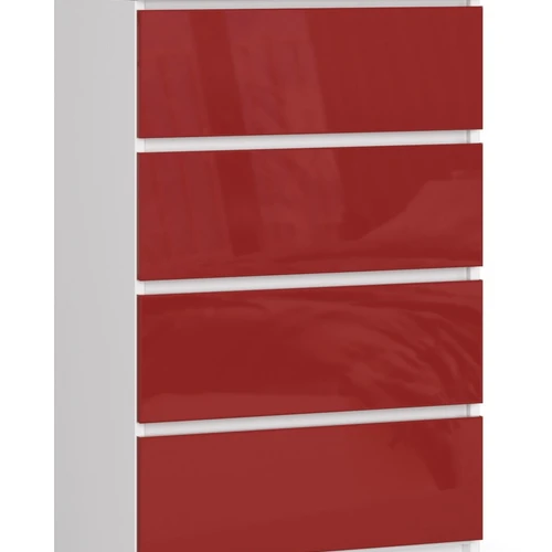 Komoda NORE K60 su 4-iais stalčiais, baltos/raudonos spalvos