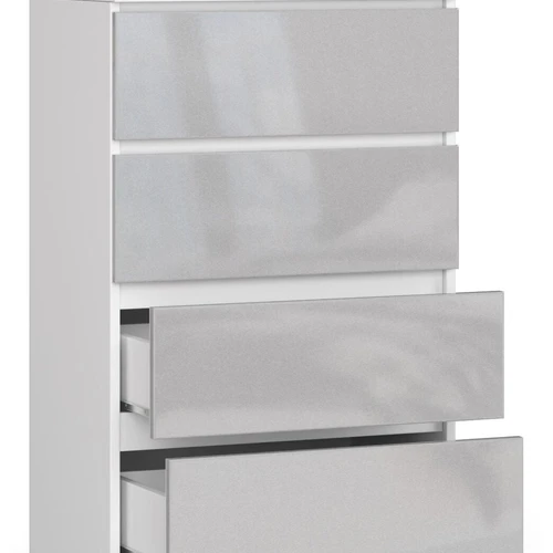 Stilingu stalčių komoda su akriliniu metališku bizdumu