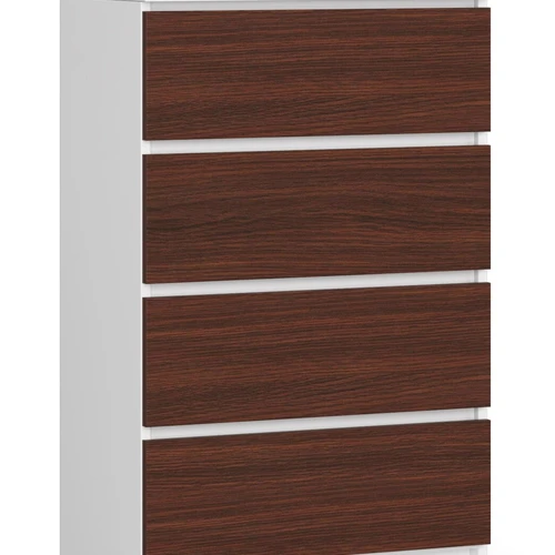 Komoda NORE K60 su 4-iais stalčiais, baltos/tamsiai rudos spalvos