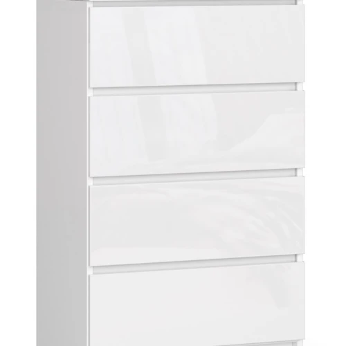 Komoda NORE K60 su 4-iais stalčiais, blizgios baltos spalvos
