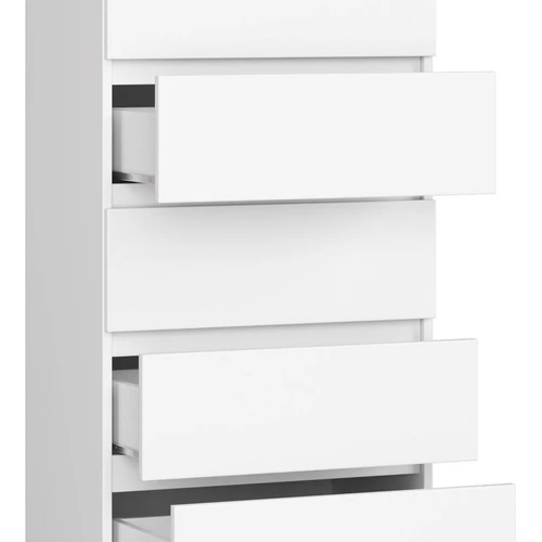 Aukštos kokybės balta komoda su patogiais stalčiais ir ABS apvadu