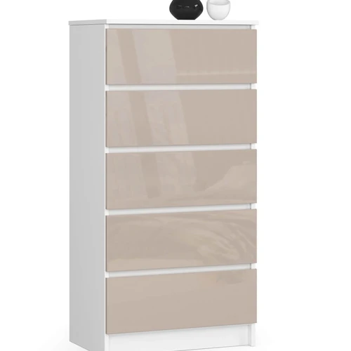 Komoda NORE K60 su 5-iais stalčiais, baltos/kreminės spalvos