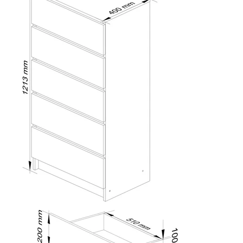 Patvari 60 cm komoda su ABS apvadu ir metaliniais ritinėliais