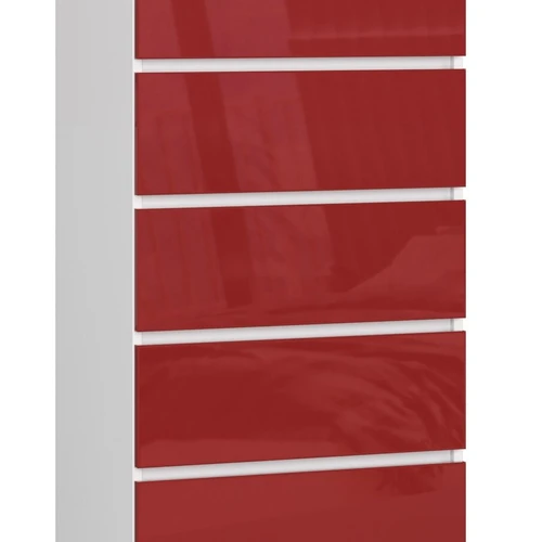 Komoda NORE K60 su 5-iais stalčiais, baltos/raudonos spalvos